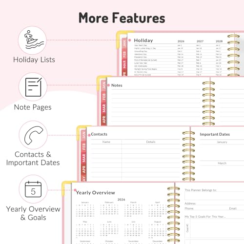 Forvencer Planner 2026-2027, 18 Month Weekly and Monthly Calendar Planner, Jan 2026 -June 2027, 8.5" x 11", Daily Agenda Book with Tabs, College Organizer Notebook, School Supplies for Student Teacher Classroom, A4, Pink - Image 6