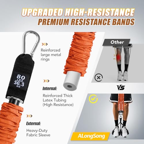 Image of ALongSong Pull Up Assistance Bands with Foot Support Pedal - Upgraded Heavy Duty Resistance Bands Adjustable Weight /Height with Bands&Measured Strap for Strength Training Home Gym