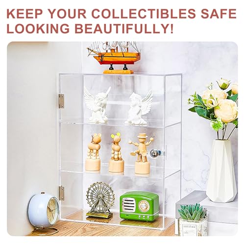 3 Shelf Acrylic Display Case with Lock,Clear Acrylic Box ,Retail Display Case for Collectibles,Used to Store Collectibles, Jewelry, valuables, etc.-Safe and Orderly. (15.75*11.81*5.91)