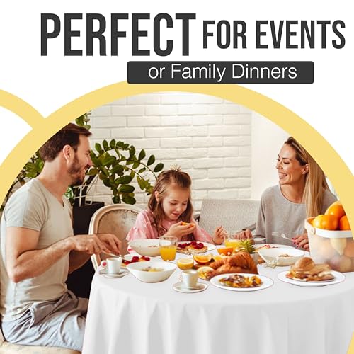 Image of Exquisite 66% Thicker Premium White Round Tablecloth 0.5 Mil 24 Pack Plastic Table Cloth Disposable 84 Inch Round Plastic Tablecloth Won't Tear Easily Like Cheap Thin Brands
