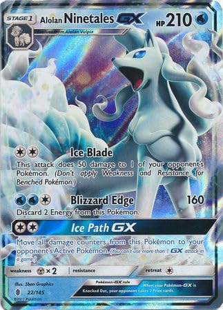 Pokemon Alolan Ninetales GX - 22/145 - Ultra Rare Sun & Moon: Guardians Rising Singles