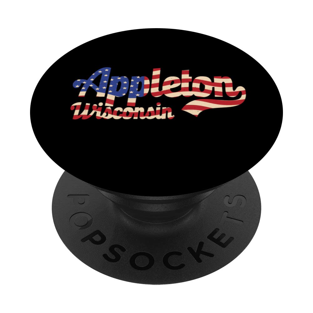 Appleton City Wisconsin American Flag PopSockets Swappable PopGrip, Black