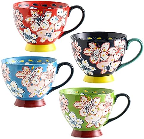 superyes Large Coffee Mugs Sets of 4, Coffee Cups Set for Tea Milk Latte Cappuccino Cereal Hot Chocolate Soup, Gift for Friend, Family