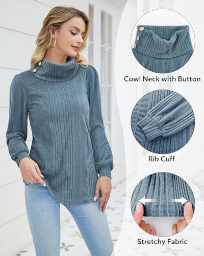 Bulotus Plus Size Tunic Tops for Women, Tunic Sweaters to Wear with Leggings Trendy Turtleneck Sweater Fall Clothes Fashion 2024 Long Sleeve Winter Plus Size Sweater Pullover Dressy Casual, Blue, XXL