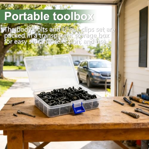 Image of 50Pcs M6-1.0 Automotive Body Bolt & U-Nut Clips Kit, Multipurpose Fender Bolts Body Fastener Clips for Most Cars Bumper Engine Splash Shield (25Sets)
