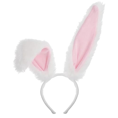 SPPOTY Bunny Ears Headband Furry Rabbit Ear And Tail Halloween Accessories White/Black/Grey - White Ears Only