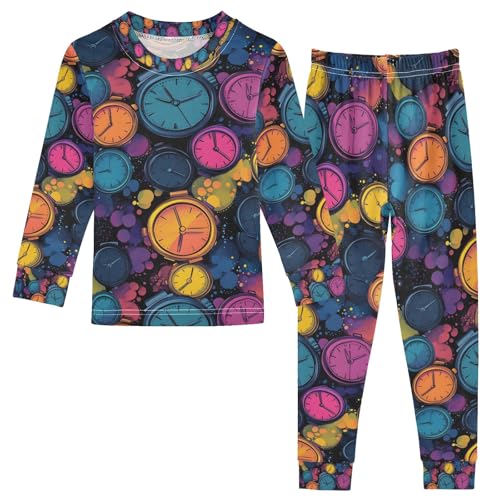 senya Colorful Alarm Clock Pajamas Set Long Sleeve Soft Cotton Sleepwear 2 Piece
