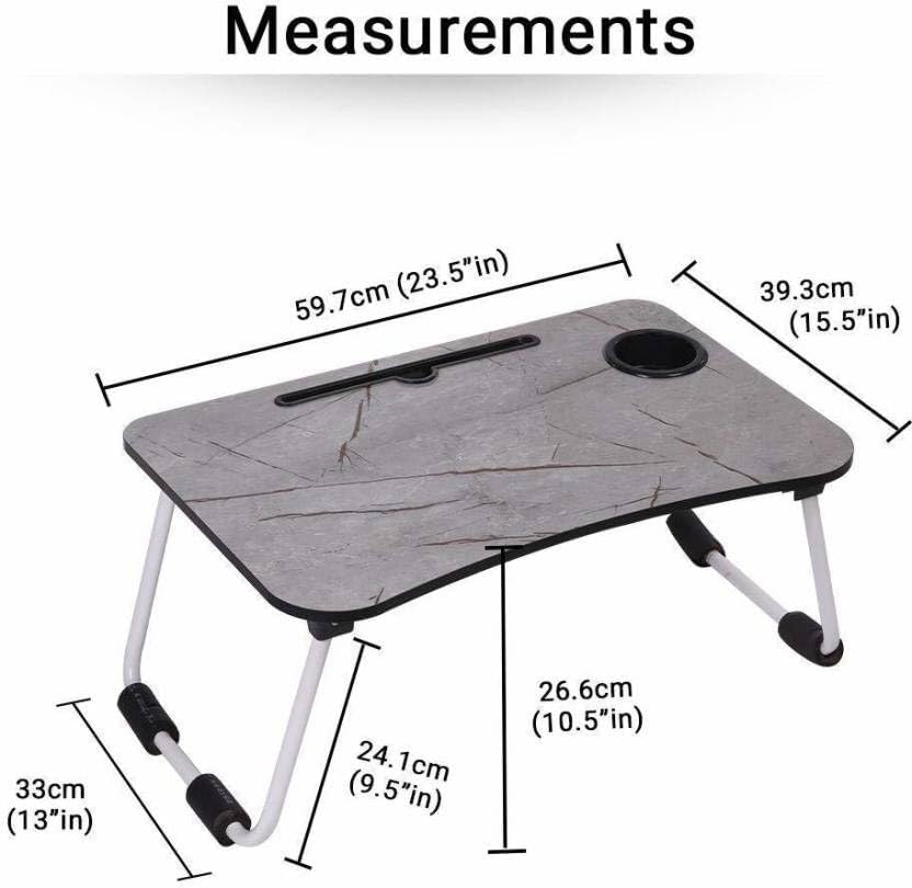 Image of YAJNAS Wooden Multipurpose Foldable Laptop Table with Cup & Tab Holder| Table Holder Study Table, Breakfast Table, Foldable and Portable Table| Color - Marble Dark