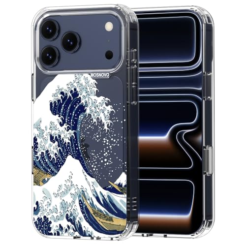 MOSNOVO Case for iPhone 17 Pro Max, [Buffertech 6.6ft Military-Grade Drop Protection] [Camera Control] Clear TPU Bumper Phone Case - Great Wave