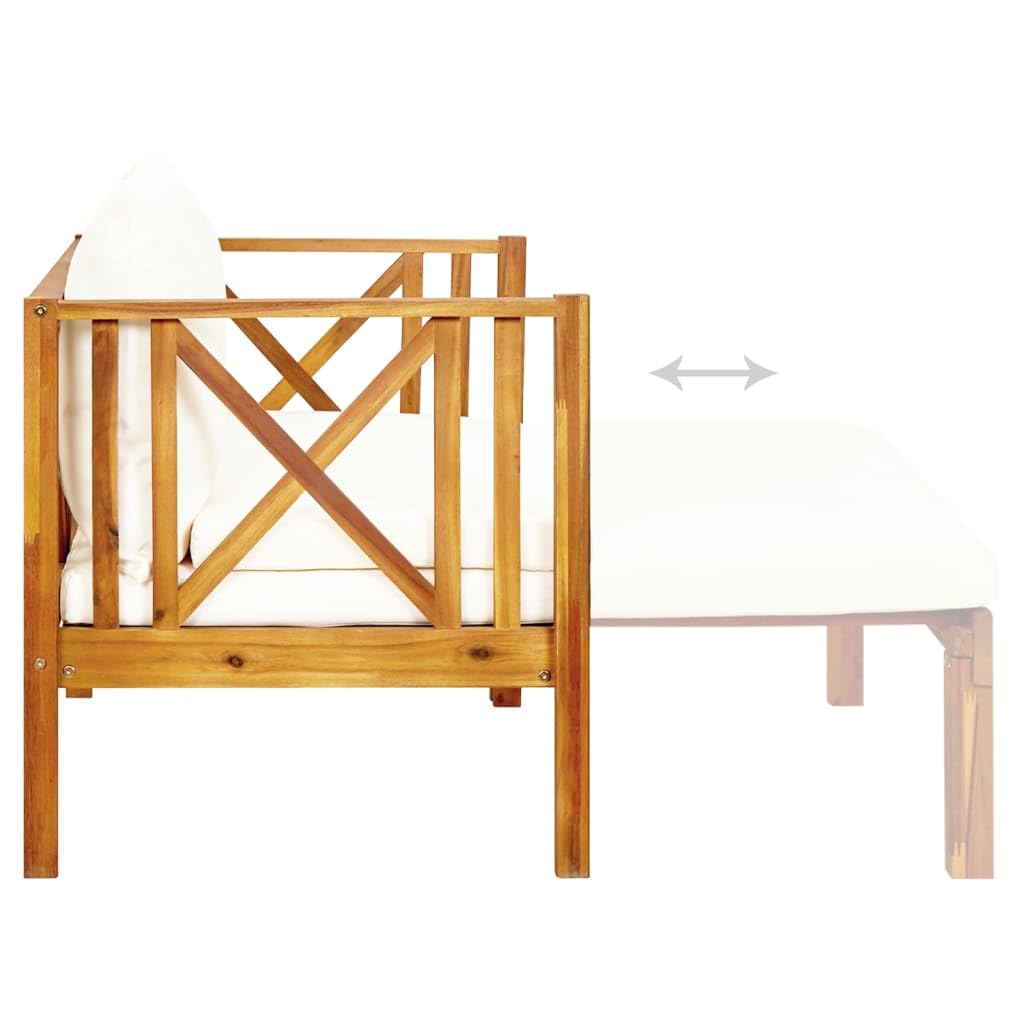 Fengshui Panca da giardino in acacia massiccio, 122 cm, con cuscino | Legno trattato ad olio, multifunzionale come letto da giorno, imbottitura spessa, facile da pulire
