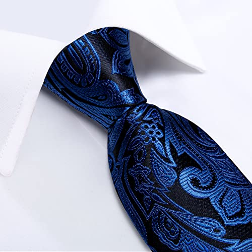 Image of DiBanGu Paisley Ties for Men Silk Necktie and Pocket Square Cufflinks Tie Clip Set Woven Classic Mens Tie for Wedding Party