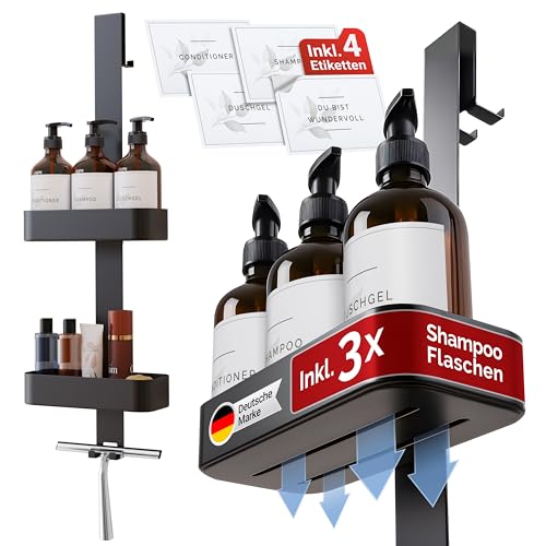 QOSI® Duschablage zum Hängen inkl. 3 Shampoo Flaschen | Dusch Ablage aus rostfreiem Edelstahl | Duschkorb zum hängen für dein Spa-Feeling im eigenen Bad | Duschregal ohne bohren | Shower Shelf