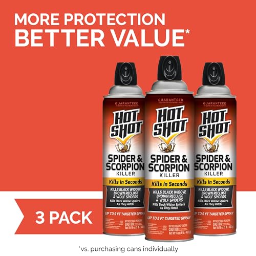 Image of Hot Shot Spider & Scorpion Killer (Aerosol), Kills Large Spiders and Scorpions in Seconds, Including Black Widow, Brown Recluse and Wolf Spiders, 16 Ounces, 3 Pack