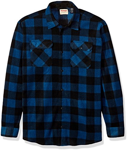 Wrangler Authentics Men's Long Sleeve Plaid Fleece Shirt, Blue Buffalo Plaid, 2XL Tall