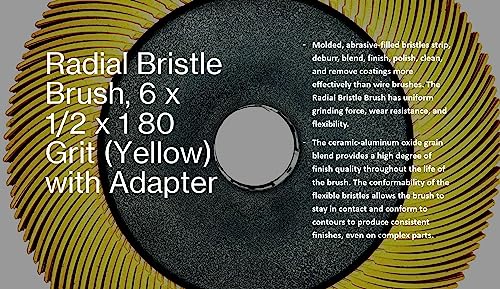 Image of Radial Bristle Brush, 6 in x 1 /2 in x 1 in, 80 Grit (Yellow) Type C Curved Bristles, 1 Pack