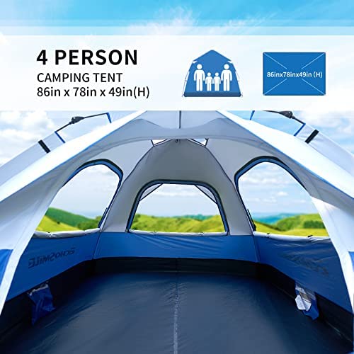 Echosmile Pop Up Tent Family Camping Tent, 4 Person Instant Tent, Easy Set Up Tent, Lightweight Portable Automatic Tent, Waterproof Dome Tent, Windproof Outdoor Backpacking Tent(White&Blue (4 Person)) - Thumbnail 3