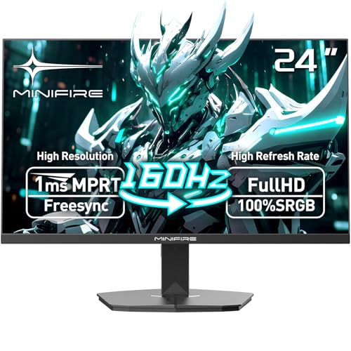 Minifire Écran PC Gamer 24 Pouces, 160Hz, FHD (1920x1080), MPRT 1ms, FreeSync, sRGB 100%, Filtre Lumière Bleue, HDMI 2.0, DP1.4, Compatible VESA 75x75 mm (MFG24F4M)