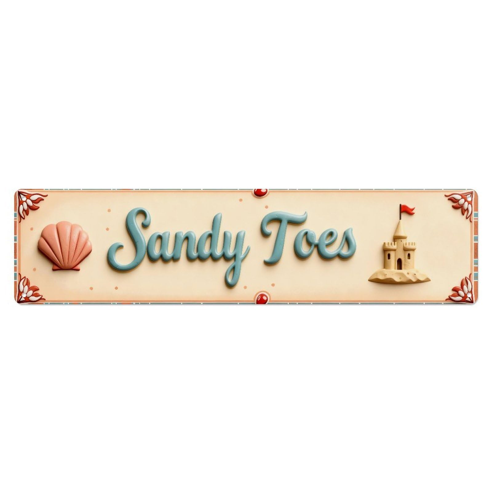 Beach Sand Castle Shell Flag Metal Tin Sign Plaque