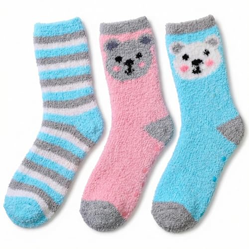 Image of Tipi Toe Womens Fuzzy Crew Socks with Anti Slip Grips Warm Cozy Fluffy Winter Slipper Socks Non Skid Home Socks for Women