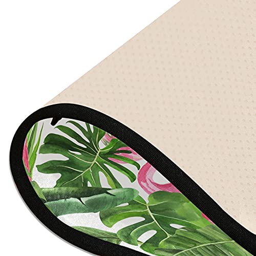Pink Flamingo Tropical Leaves White Runner Rug For Hallway Non Slip Area Rug Indoor Runner Mat Kitchen Floor Bathroom Doormats Soft Bedroom Entry Carpet 2X6 Ft #TOP3
