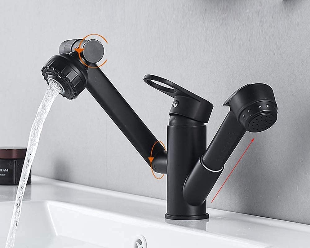 Robinet de cuisine extractible tout bronze mitigeur noir eau chaude froide