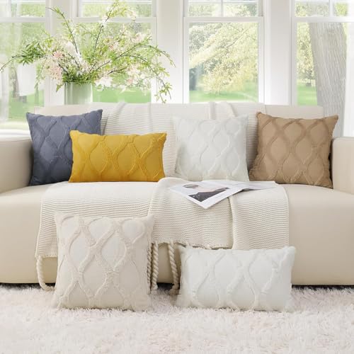 decorUhome Throw Pillow Covers 18x18 Inch Set of 2, Soft Plush Faux Fur Wool Blue Grey Couch Pillow Covers, Decorative Neutral Pillow Cases for Bed Sofa Living Room Home Decor