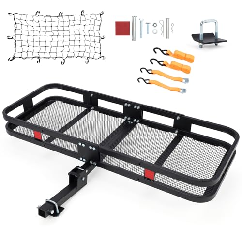 MOVECOM Gepäckträgerkorb für Anhängerkupplung, 152,4 x 61 x 15,2 cm, trägt 227 kg, mit Netz und Gurten, kompatibel mit 5,1 cm Empfängern, perfekt für SUVs und Autos
