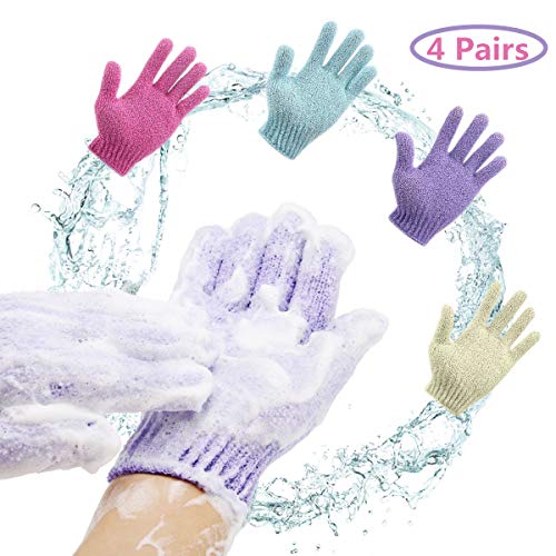 Scheam Exfoliating Gloves Body Spa Gloves Dead Skin Cell Remover Bath Gloves Shower Massage Scrubber, 4 Pairs