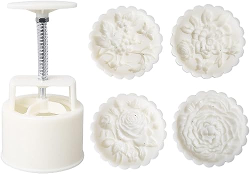 Miniatura 6 de A FEI Juego de moldes para pastel de luna 3D DIY, 5.29 oz o 7.05 oz, patrones en forma de rosa, molde de pastel de luna, molde de prensa seguro para