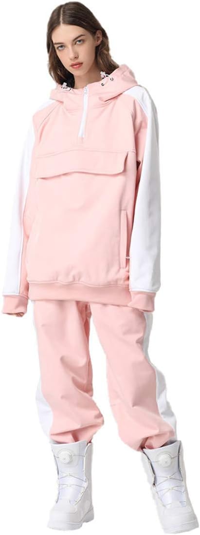 Male Female Snowsuits Skiing Snowboard Hoodie Windproof Waterproof Snow Snowboard Coat with Ski Bib Pants Set for Outdoor