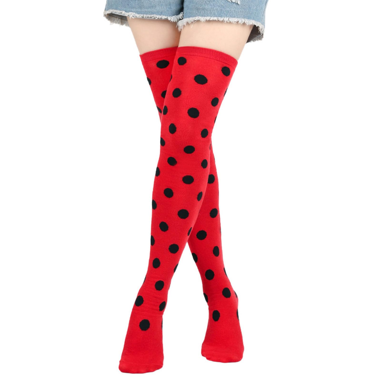 Gmbylby Women's A Dult Kids Ladybirds Dots Patterned Fingerless Gloves Nd Over Knee Socks Set For Halloween Christmas Party Ccessories