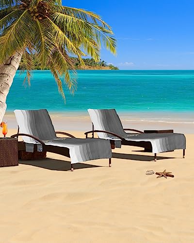 Ocean Nautical Anchor Beach Chair Cover with Side Pockets, Microfiber & Quick Dry Pool Chaise Lounge Chair Towels Covers for Sun Sunbathing Patio Garden Hotel, Summer Sea Sailboat Gradient Grey