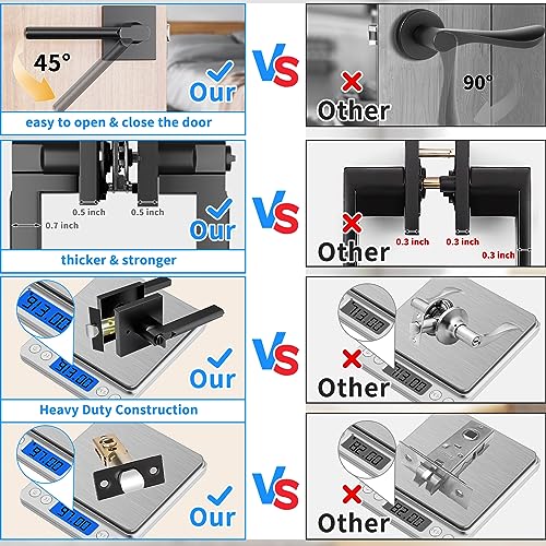 7PCS Durable Interior Door Lever Handle Lock Set from Inside Privacy Passage Bedroom Locker Door Heavy Duty Hardware Gate Hinges Spring Baseboard Stopper Knob Deadbolt Keyless for Kids Child Safety