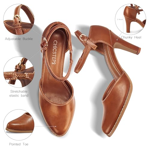 Womens Chunky High Heels Closed Toe Ankle Strap Pumps Vintage Shoes4