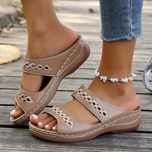 Women's Summer Slippers Open Toe Embroidered Wedge Sandals Comfortable Breathable Casual Slide Shoes for Beach3