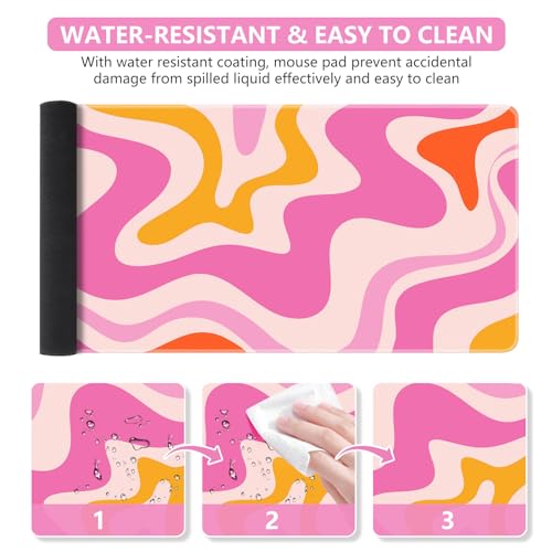 Image of iCasso Large Mouse Pad (35.4x15.7 in), Desk Mat Gaming Mousepad with Stitched Edges, Keyboard Mouse Mat Desk Pad for Work, Game, Office, Home-Pink Topographic