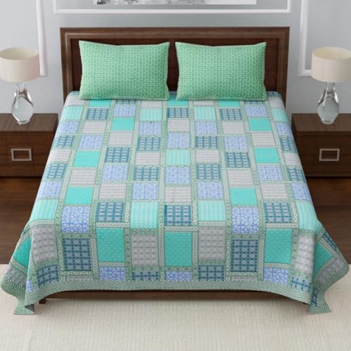 Image of LIVING ROOTS Premium Jaipuri Hand Block Printed 300 TC - King Size Cotton Bedsheet - 90x104 Inches with 2 Matching Pillow Covers | Peacock & Floral Design | Soft, Durable & Colorfast Fabric (222-B)