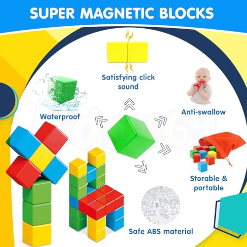 Image of Kidology Magnetic Building Blocks 32Pcs Magnetic Blocks Magnetic Toys for 3 4 5 6 7 8 Years Old Boys Girls Preschool Structures Sensory Toys for Kids