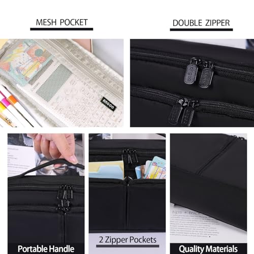 Image of Pencil Case Large Capacity Pencil Pouch Pen Bag with Handle, Portable Pencil Case Pencil Bags with Zipper Student Stationery Bag for Girls and Boys Teen Adults Men Women (Black)