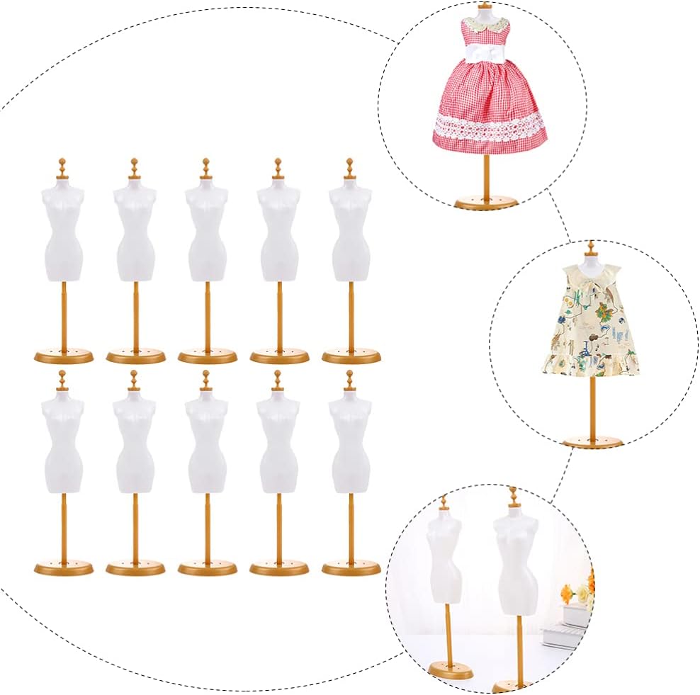 EXCEART 10Pcs Mini Dress Form Mannequin Stands Doll Clothes Display Holders for Sewing Dress Forms Doll Model Stands Demountable Clothing Mannequins