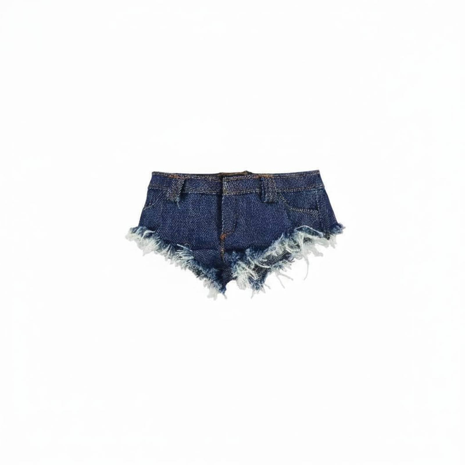 MERISHOPP Light Blue 1/6 Scale Jean Shorts Distressed Hem 1/6 Scale Hot Pants Close-Fitting Female Figure Hot Pants Handmade for Display, Photography, Dark Blue-picture-28