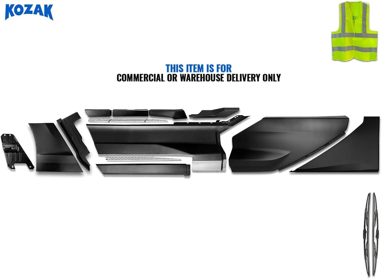 KOZAK Front Fender w/Bracket & Cover, Fairing w/ 2x Steps, Rear Panel w/Under Fairing, Kick Panels Complete Set Left Driver Side Compatible with Kenworth T680 Next Gen 2022+ + Logo, Wipers, Vest