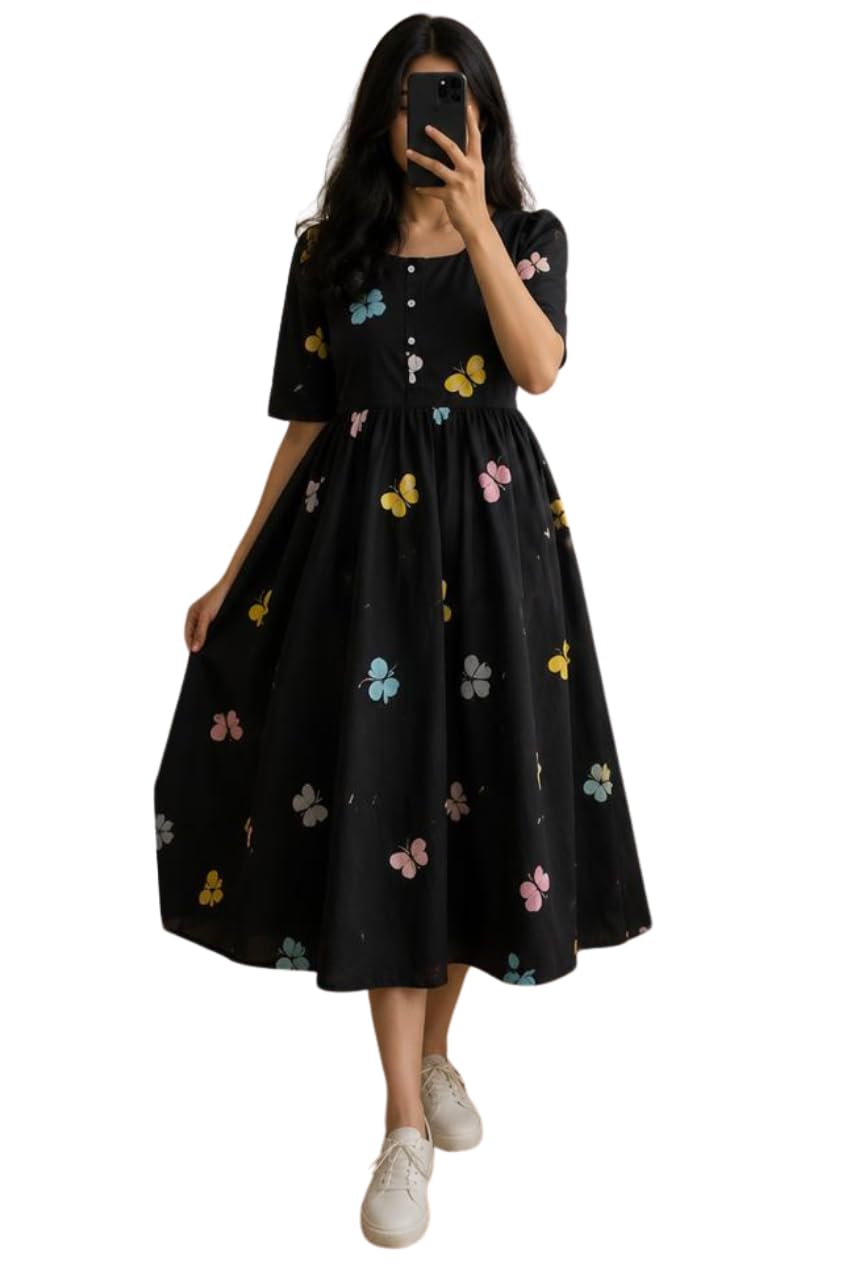 Women's Rayon Floral Printed A-Line Midi Dress-picture-53