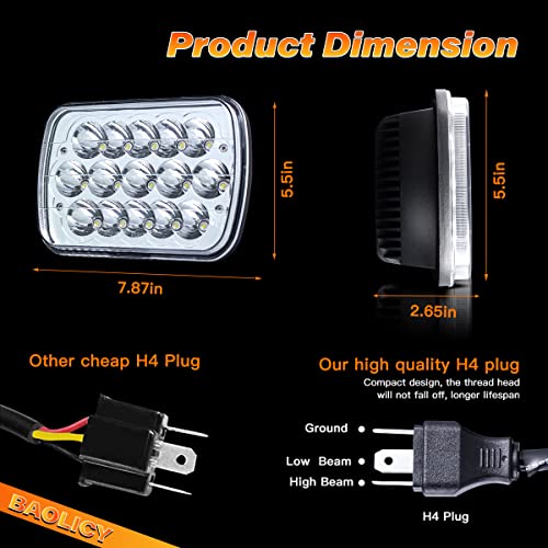 Baolicy 5X7 LED HEADLIGHTS 7X6 H6054 Led Headlights Dot Approved Hi/Low Sealed Beam H6052 H5054 Rectangular Head Light 2Pcs 45W For Xj Yj Mj Toyota Tacoma Ford Probe Truck Van Sedans thumb #2