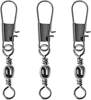 50pcs Fishing Swivels Snaps Rolling Barrel Swivel with Safety Snap Interlock Snaps, Stainless Steel Solid Fishing Swivels Saltwater Freshwater Snap Connector