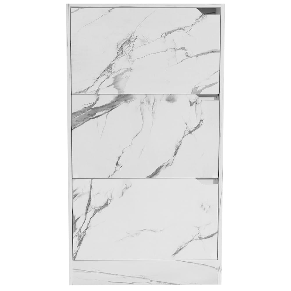 BAKAJI Scarpiera Portascarpe in Legno MDF con 3 Ante Porta Scarpe a Ribalta Maniglie a Scomparsa Doppia Profondità Dimensioni Compatte Slim 63 x 24 x 115 cm Salvaspazio Ingresso Casa (Marmo)