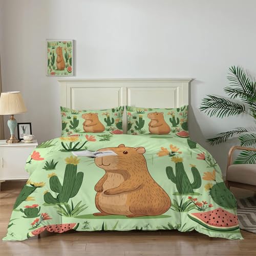 Housse de Couette 240x260 Capybara et Parure de Lit Botanique 2 Personnes