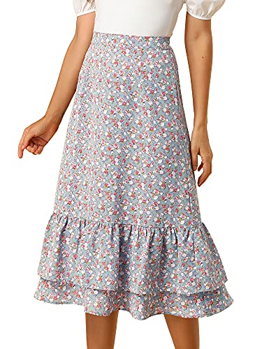 Image of Allegra K Women's Printed Skirt 2025 Weekend Trendy Summer Chiffon Ruffle Tiered Flowy Midi Skirts