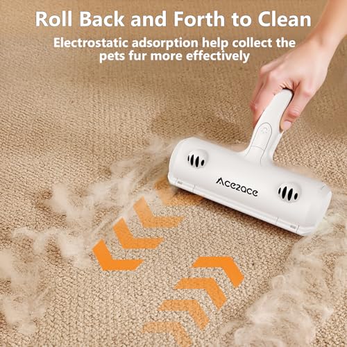 Image of ACE2ACE Pet Hair Remover Roller, Reusable Animal Hair Removal Brush for Dogs and Cats, Self Clean Pet Roller for Carpet, Furniture, Rugs, Laundry, Clothes and Bedding, Sofa, Paw Design,White+Blue