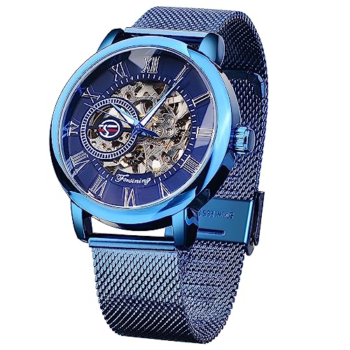 Image of FORSINING Men's Skeleton Watch Steampunk Watch Black Mechanical Watch for Men Minimalist Retro Design Mechanical Skeleton Wrist Watch Transparent